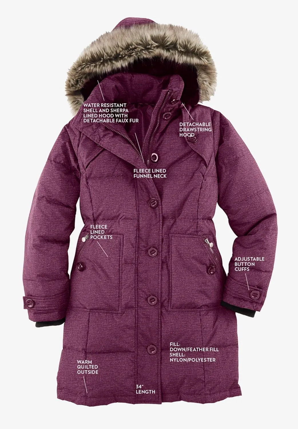 Woman Within Women's Plus Size Heathered Down Puffer Coat