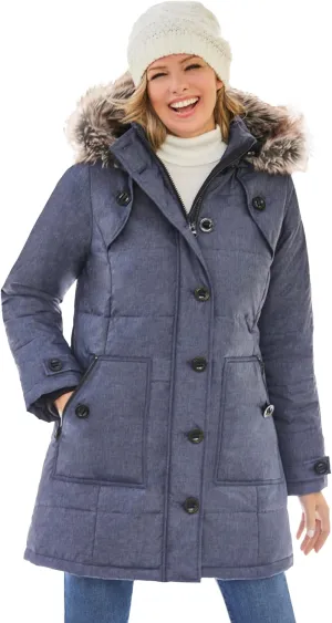 Woman Within Women's Plus Size Heathered Down Puffer Coat