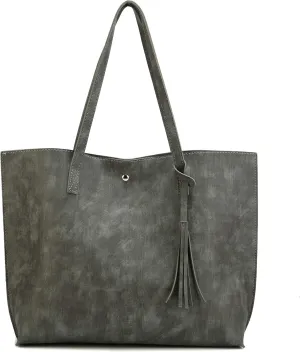 Women Tote Bags Top Handle Satchel Handbags PU Faux Leather Tote Bag with Tassel Shoulder Purse