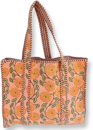 Women's 100% Cotton Quilted Handblock Shoulder Tote Bag Reversible Handbag for Shopping Market Daily Use Tote Bag
