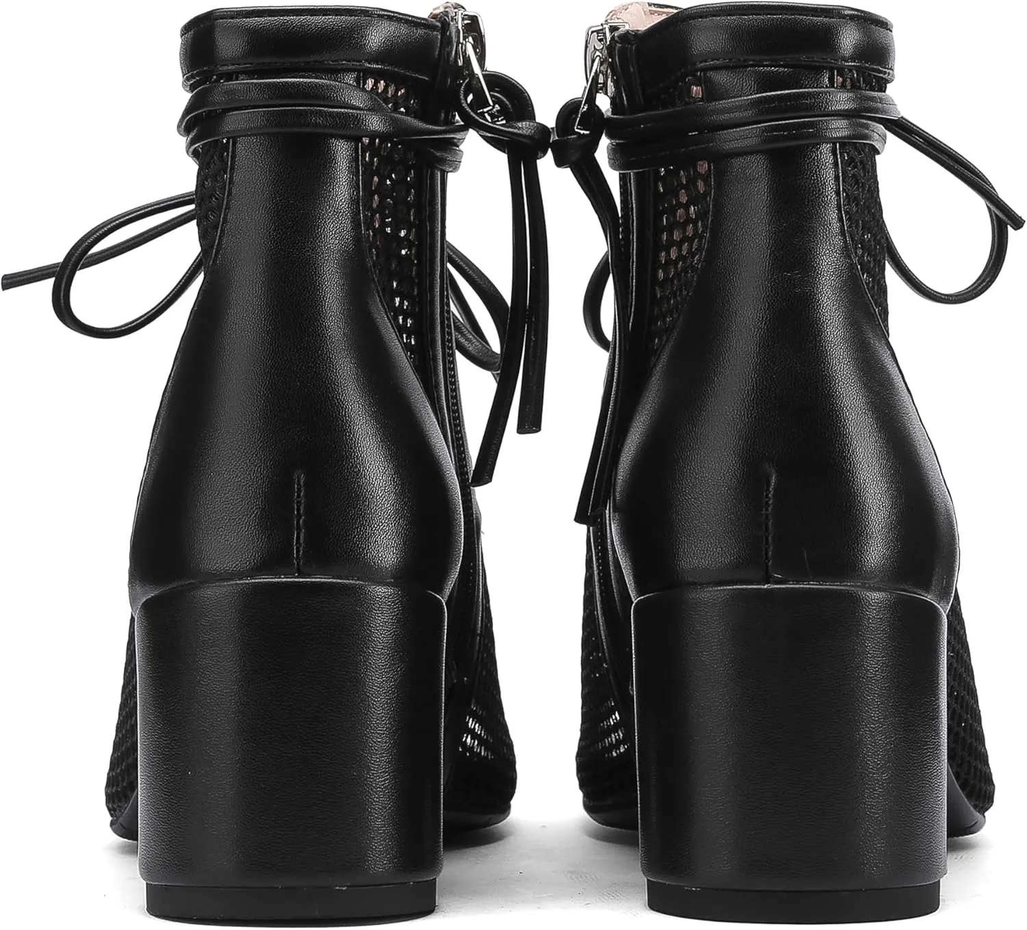 Women's Breathable Mesh Comfortable Open-Toe Booties - 2.5-Inch Block Heel, Side Zipper & Adjustable Lace-Up
