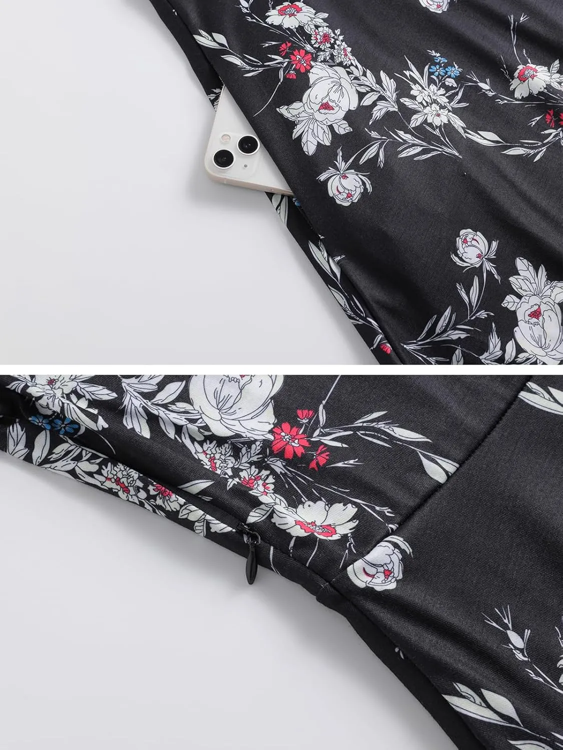 Women's Elegant Vintage 50s Office Casual Floral Print Work Party A-Line Swing Dress with Pockets 162