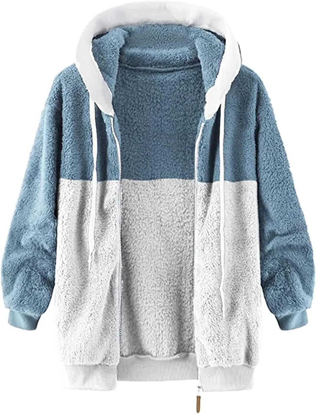 Women's Fleece Hooded Coat Loose Plus Size Zipper Winter Warm Long Sleeve Plush Hoodies Jacket Cardigan Sweaters