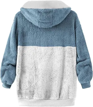 Women's Fleece Hooded Coat Loose Plus Size Zipper Winter Warm Long Sleeve Plush Hoodies Jacket Cardigan Sweaters