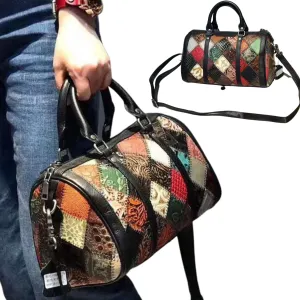 Women's Genuine Leather Cross Body Shoulder Duffle Bag