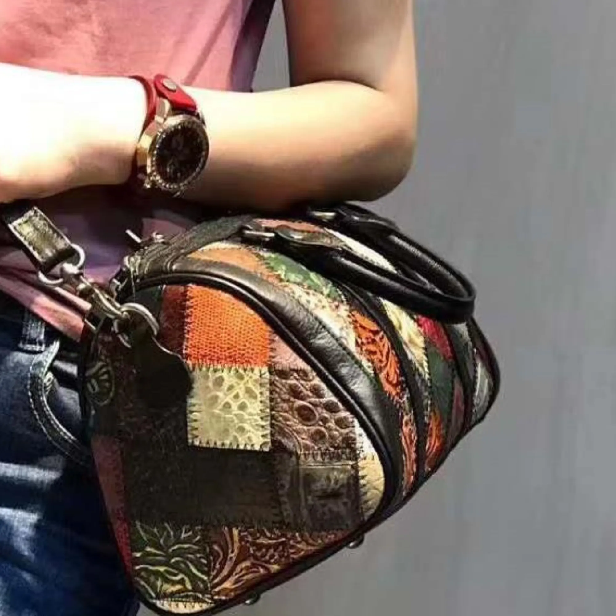 Women's Genuine Leather Cross Body Shoulder Duffle Bag