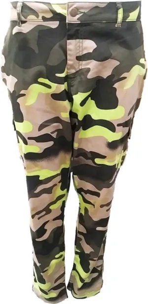 Womens Green Camo Denim 5 Pocket Camouflage Jean
