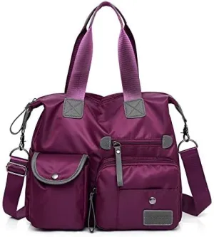 Women's Large Capacity Nylon Handbag, Purple, Multi-Pocket
