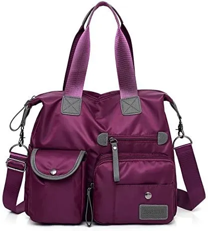 Women's Large Capacity Nylon Handbag, Purple, Multi-Pocket