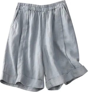 Women's Linen Shorts Ruffleed Elastic High Waisted Summer Casual Beach Vacation Shorts Summer Fashion 2025
