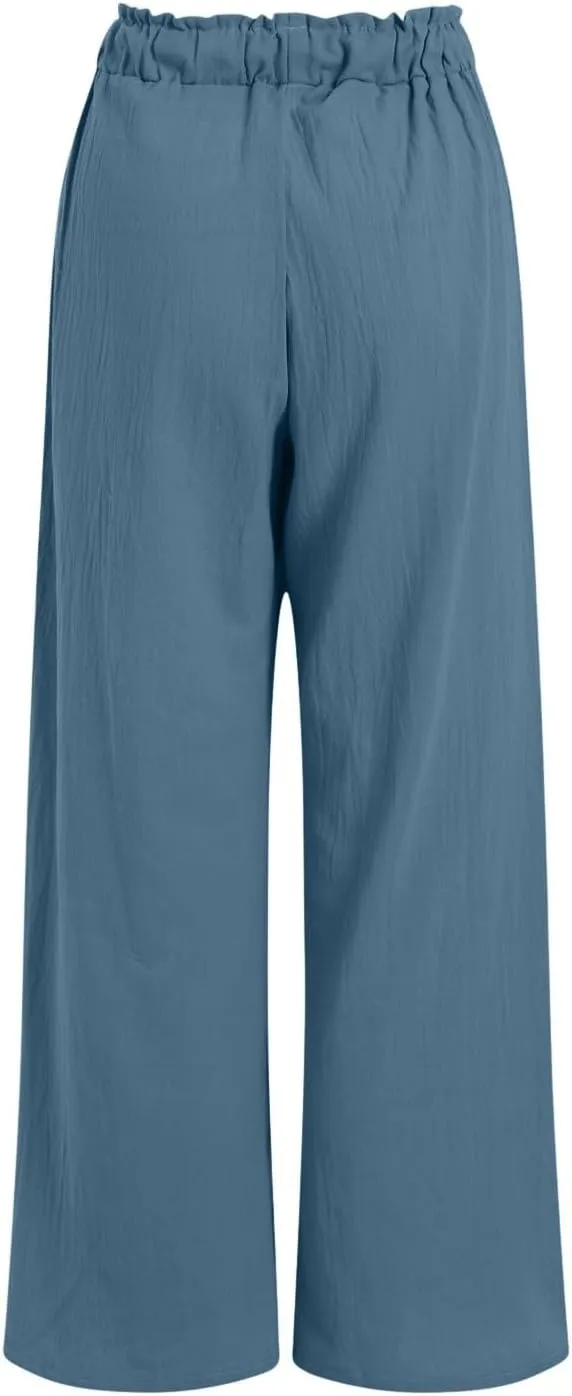 Womens Linen Wide Leg Pants Womens Linen Pants Wide Leg for Women High Waist Casual Relaxed with Pockets Inseam