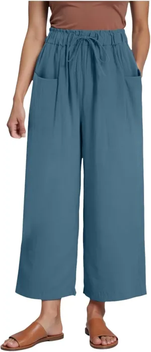 Womens Linen Wide Leg Pants Womens Linen Pants Wide Leg for Women High Waist Casual Relaxed with Pockets Inseam