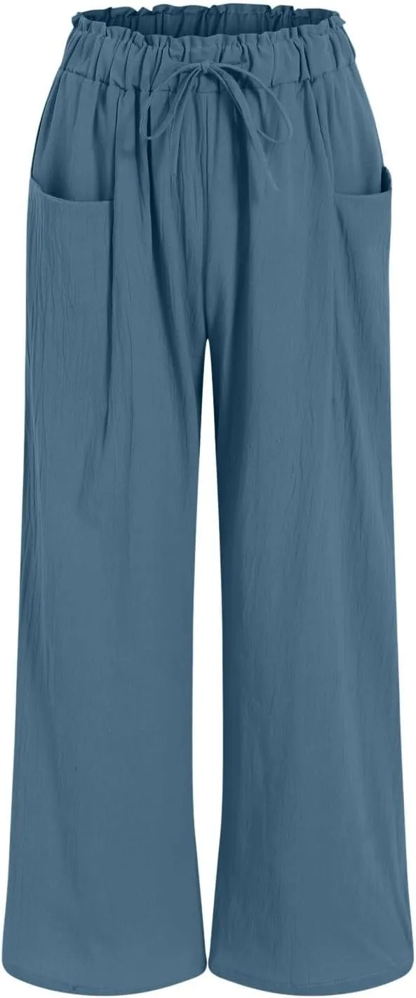 Womens Linen Wide Leg Pants Womens Linen Pants Wide Leg for Women High Waist Casual Relaxed with Pockets Inseam