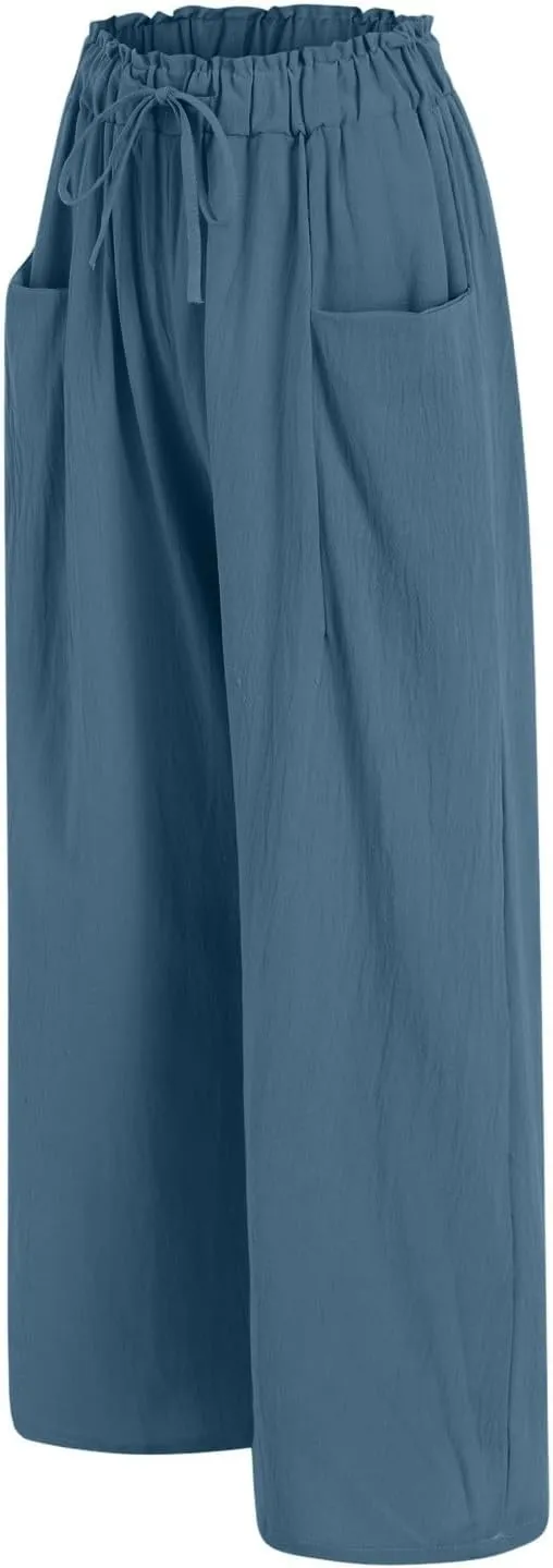 Womens Linen Wide Leg Pants Womens Linen Pants Wide Leg for Women High Waist Casual Relaxed with Pockets Inseam