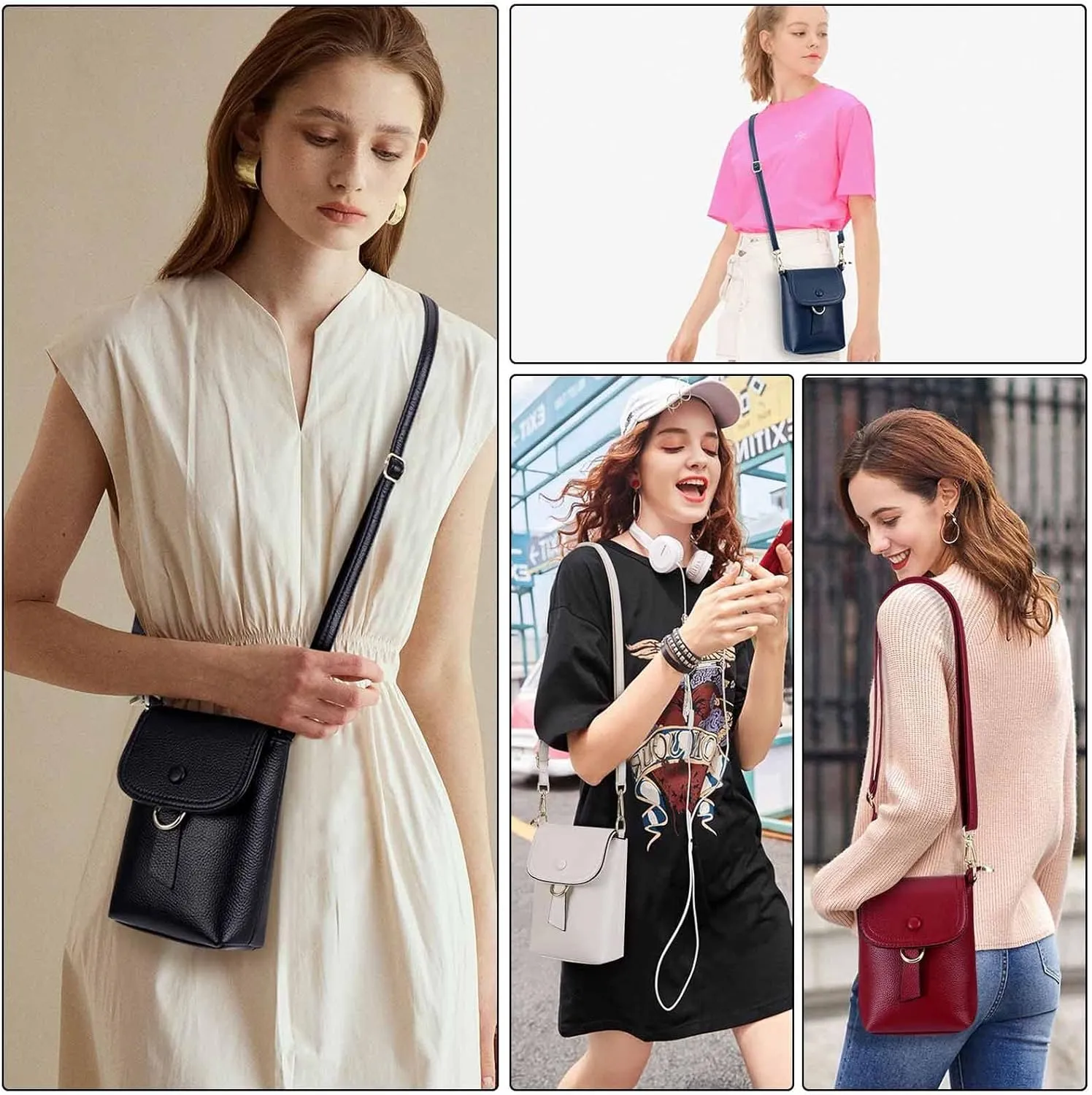 Womens Mini Shoulder Bags Crossbody Soft Leather Flap Over Mobile Phone Bag With Multi Pocket And Adjustable Strap