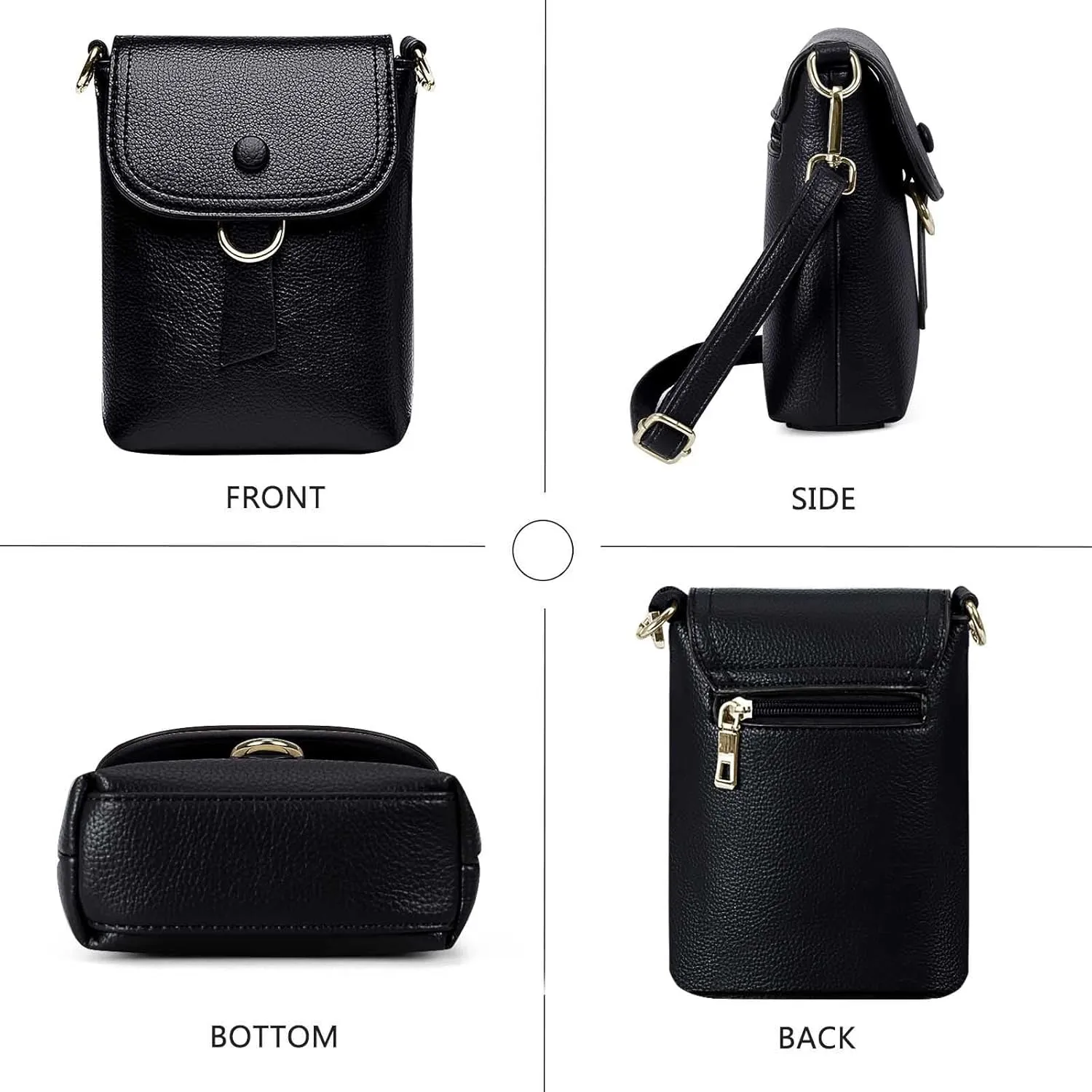 Womens Mini Shoulder Bags Crossbody Soft Leather Flap Over Mobile Phone Bag With Multi Pocket And Adjustable Strap