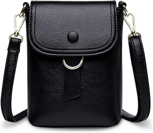 Womens Mini Shoulder Bags Crossbody Soft Leather Flap Over Mobile Phone Bag With Multi Pocket And Adjustable Strap