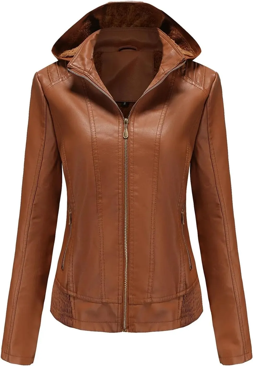 Women's Motorcycle Rider Zip-up jackets Hooded Faux Leather jackets Outerwear Women's Clothing Bodysuit jackets Tops