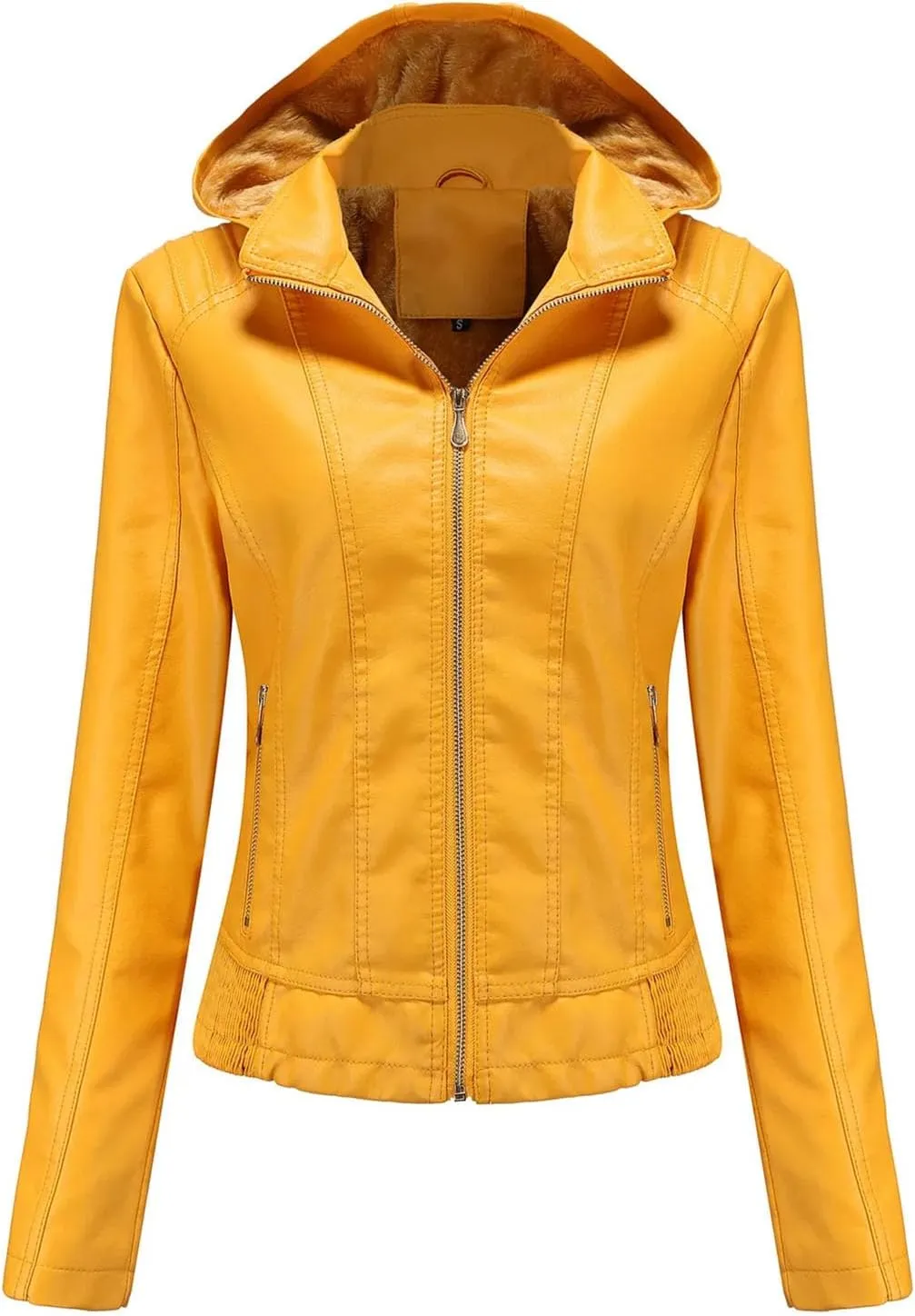 Women's Motorcycle Rider Zip-up jackets Hooded Faux Leather jackets Outerwear Women's Clothing Bodysuit jackets Tops