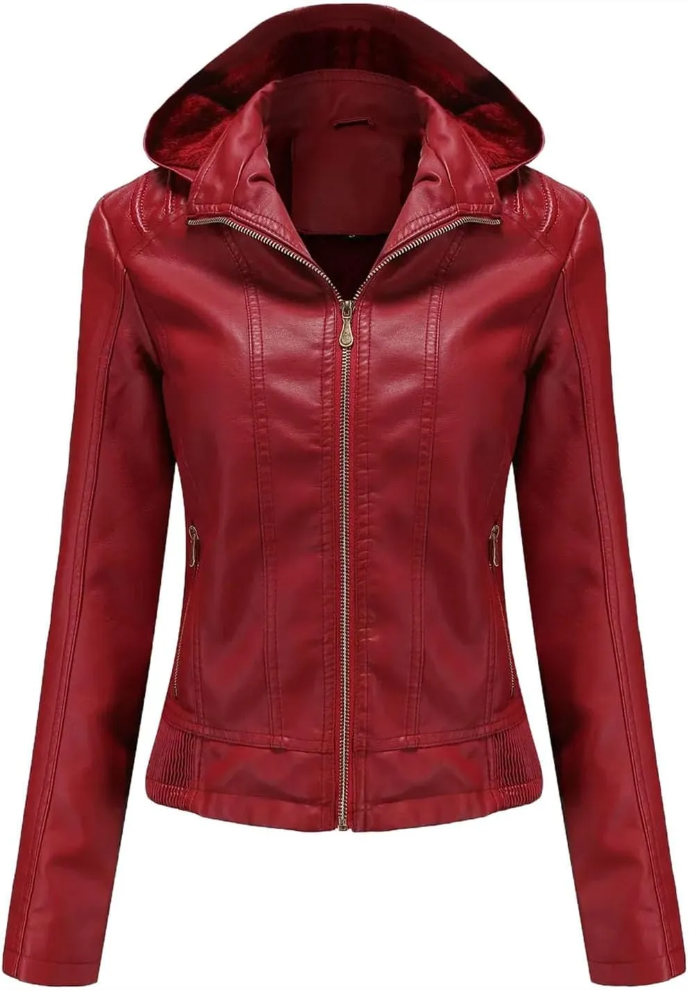 Women's Motorcycle Rider Zip-up jackets Hooded Faux Leather jackets Outerwear Women's Clothing Bodysuit jackets Tops