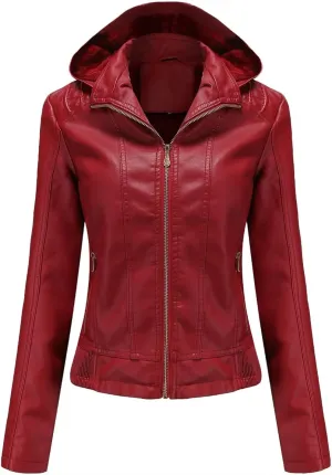 Women's Motorcycle Rider Zip-up jackets Hooded Faux Leather jackets Outerwear Women's Clothing Bodysuit jackets Tops