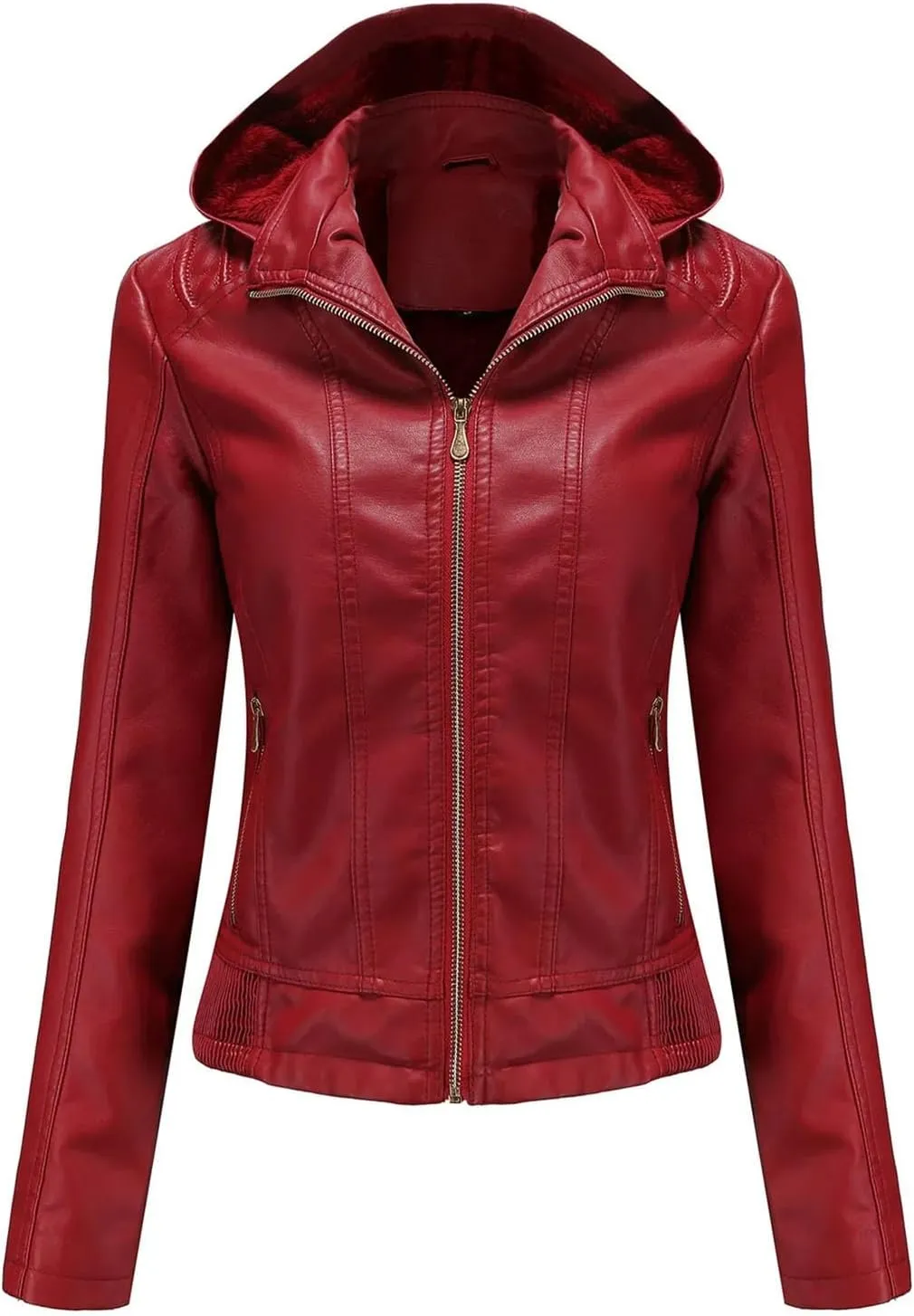 Women's Motorcycle Rider Zip-up jackets Hooded Faux Leather jackets Outerwear Women's Clothing Bodysuit jackets Tops