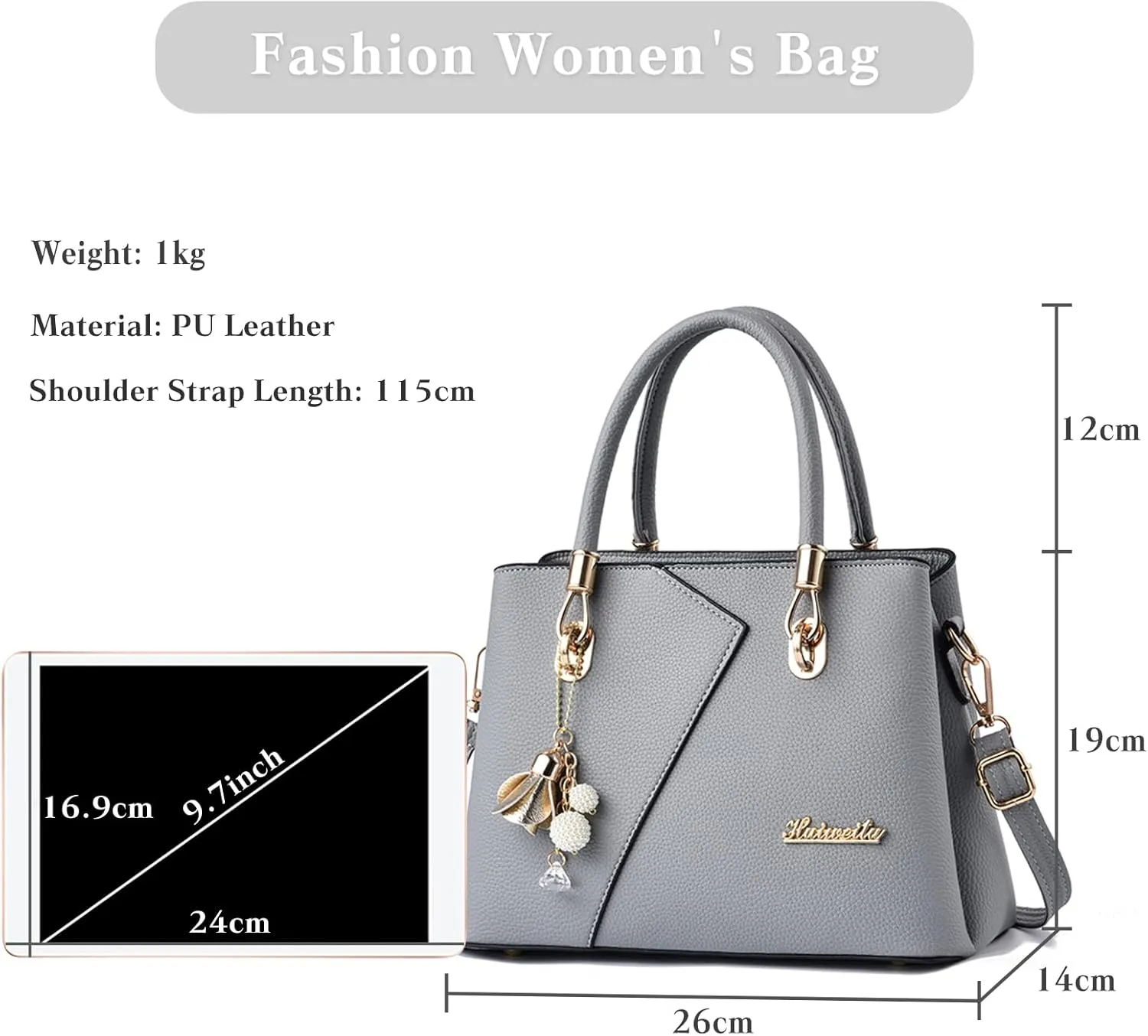 Womens Multi Pocket Handbag Top-handle Bags Shoulder Bag PU Leather