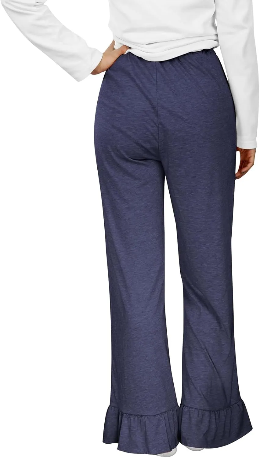 Womens Wide Leg Pants Womens Summer High Waisted Baggy Pants Summer Capri Palazzo Flowy Casual Loose High Waist