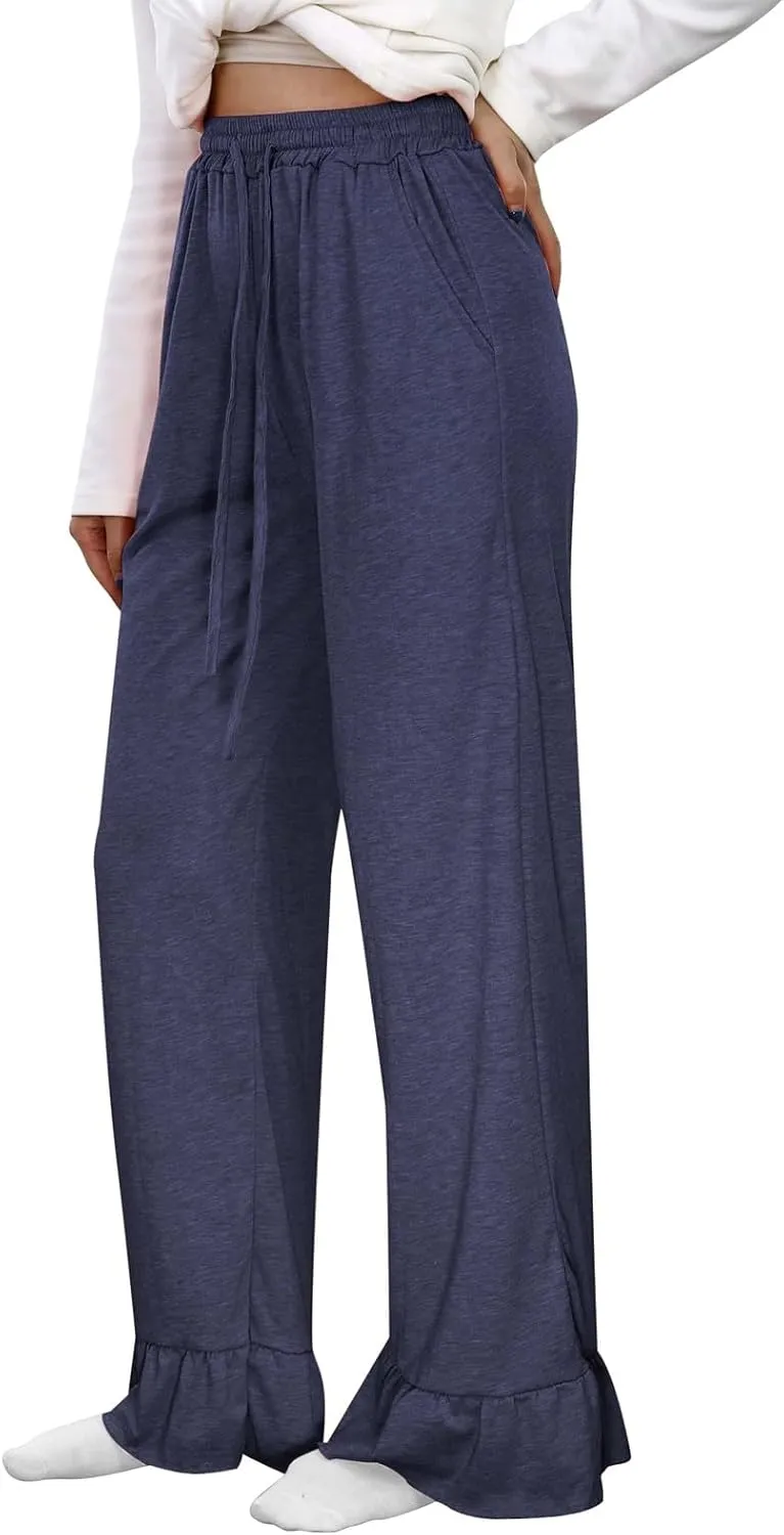 Womens Wide Leg Pants Womens Summer High Waisted Baggy Pants Summer Capri Palazzo Flowy Casual Loose High Waist
