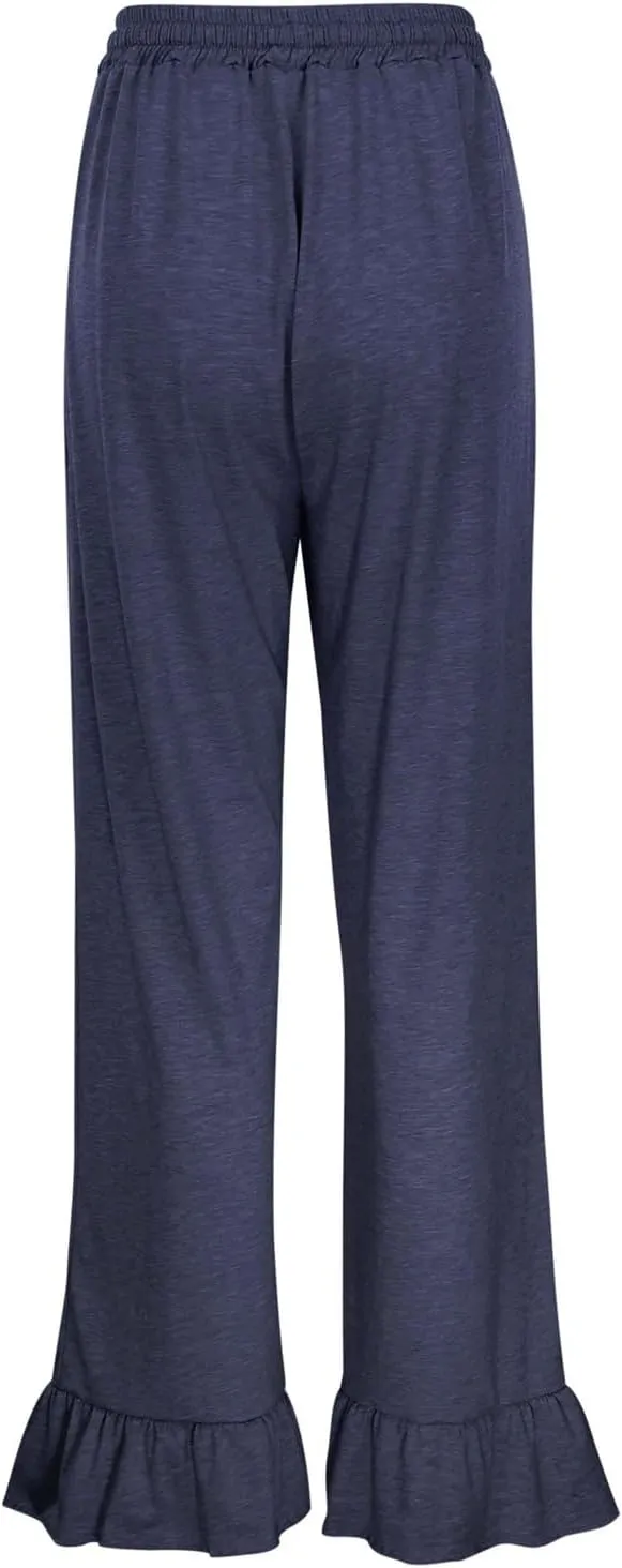 Womens Wide Leg Pants Womens Summer High Waisted Baggy Pants Summer Capri Palazzo Flowy Casual Loose High Waist