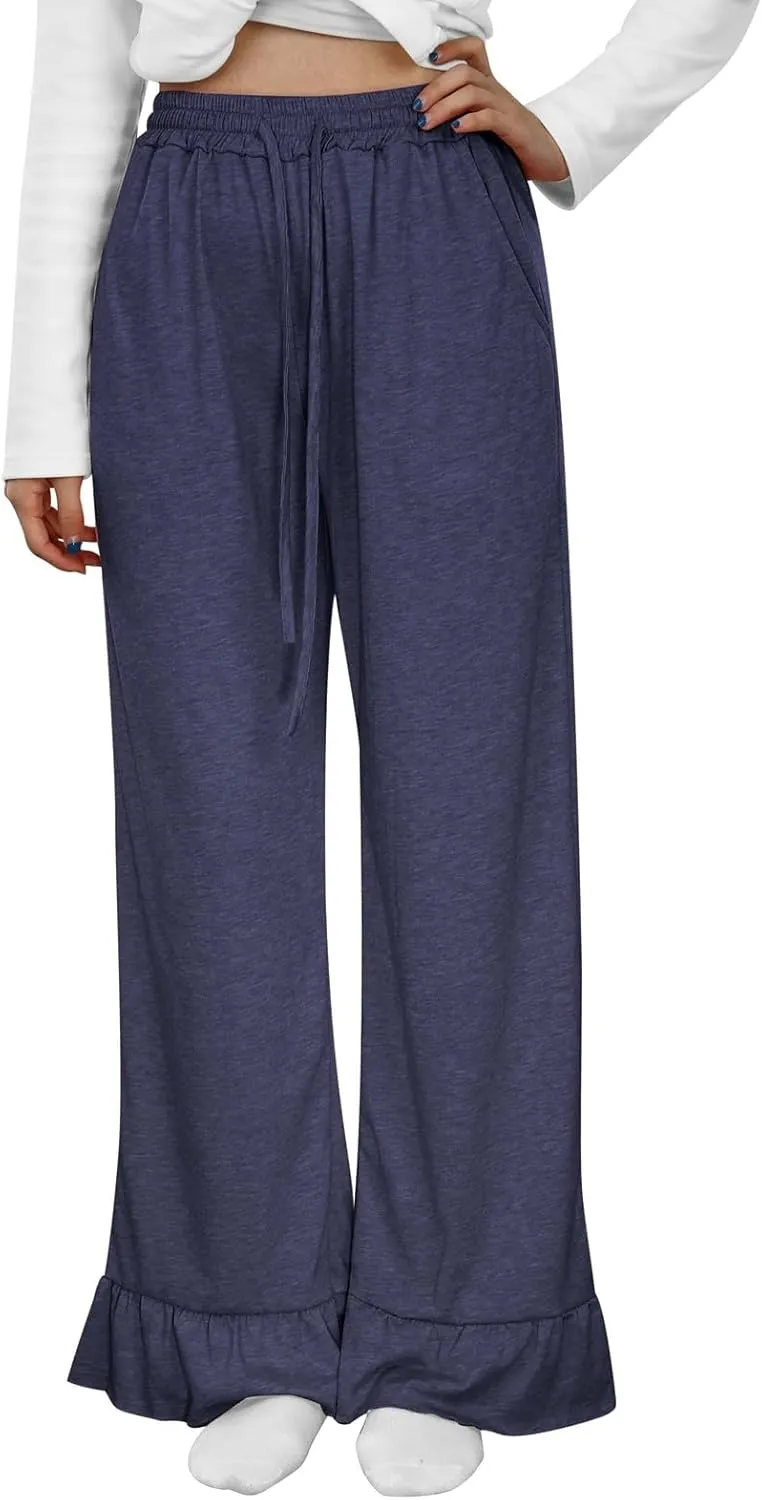 Womens Wide Leg Pants Womens Summer High Waisted Baggy Pants Summer Capri Palazzo Flowy Casual Loose High Waist