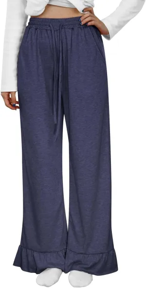 Womens Wide Leg Pants Womens Summer High Waisted Baggy Pants Summer Capri Palazzo Flowy Casual Loose High Waist