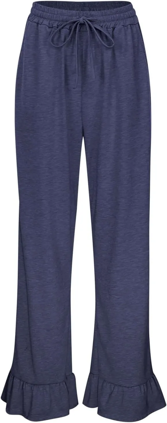 Womens Wide Leg Pants Womens Summer High Waisted Baggy Pants Summer Capri Palazzo Flowy Casual Loose High Waist