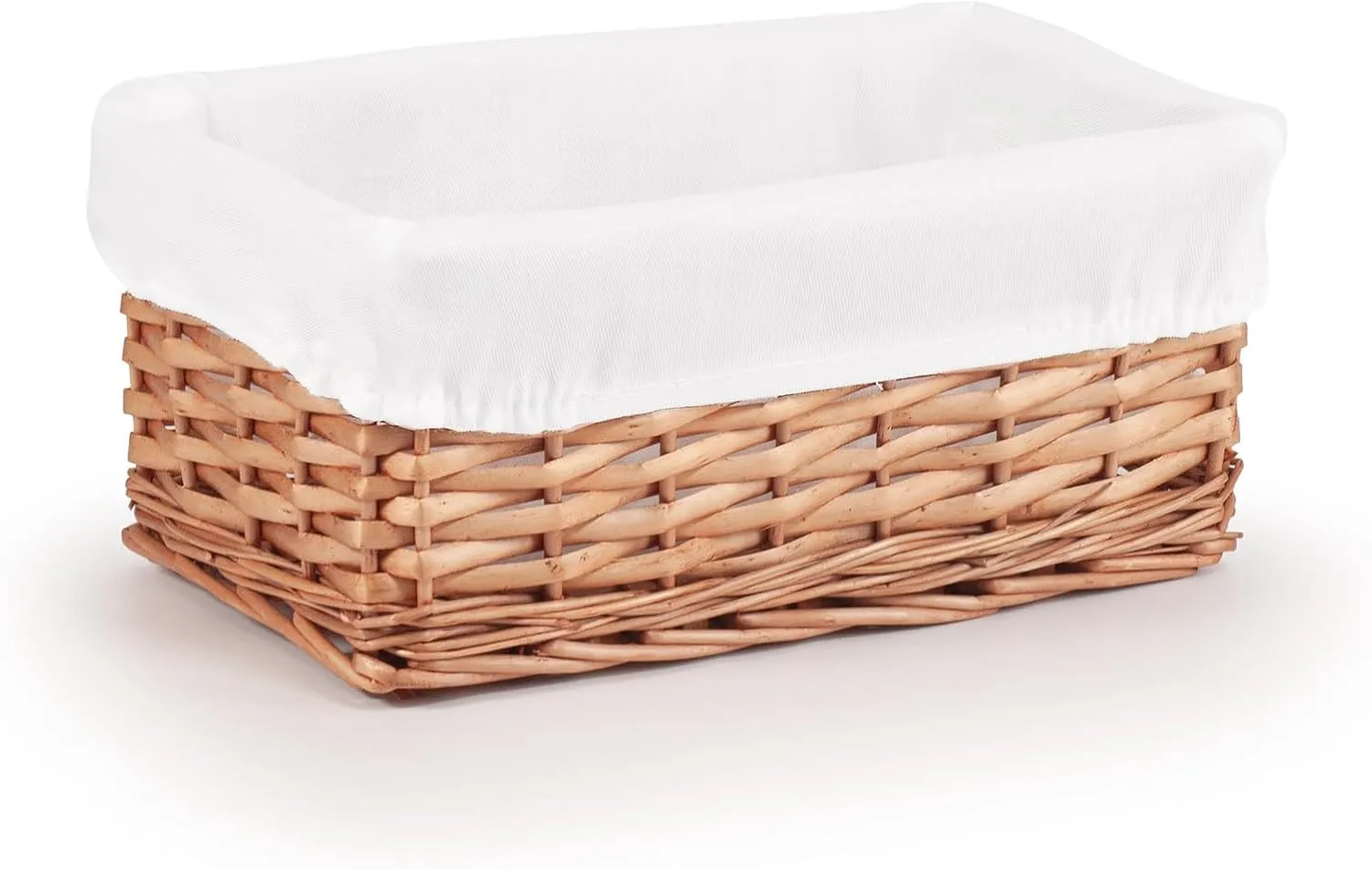 woodluv Brown Wicker Storage Basket W/Off White Cloth Lining Xmas Hamper - Small