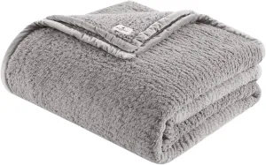 Woolrich Burlington Berber Blanket Super Soft, Cozy Lightweight Cover with Luxrurious Velvet Binding, Modern Trendy All Season Bedspread Bedding-Set, Full/Queen: 90x90, Grey