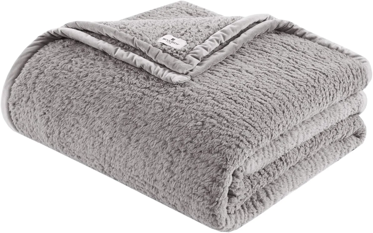 Woolrich Burlington Berber Blanket Super Soft, Cozy Lightweight Cover with Luxrurious Velvet Binding, Modern Trendy All Season Bedspread Bedding-Set, Full/Queen: 90x90, Grey