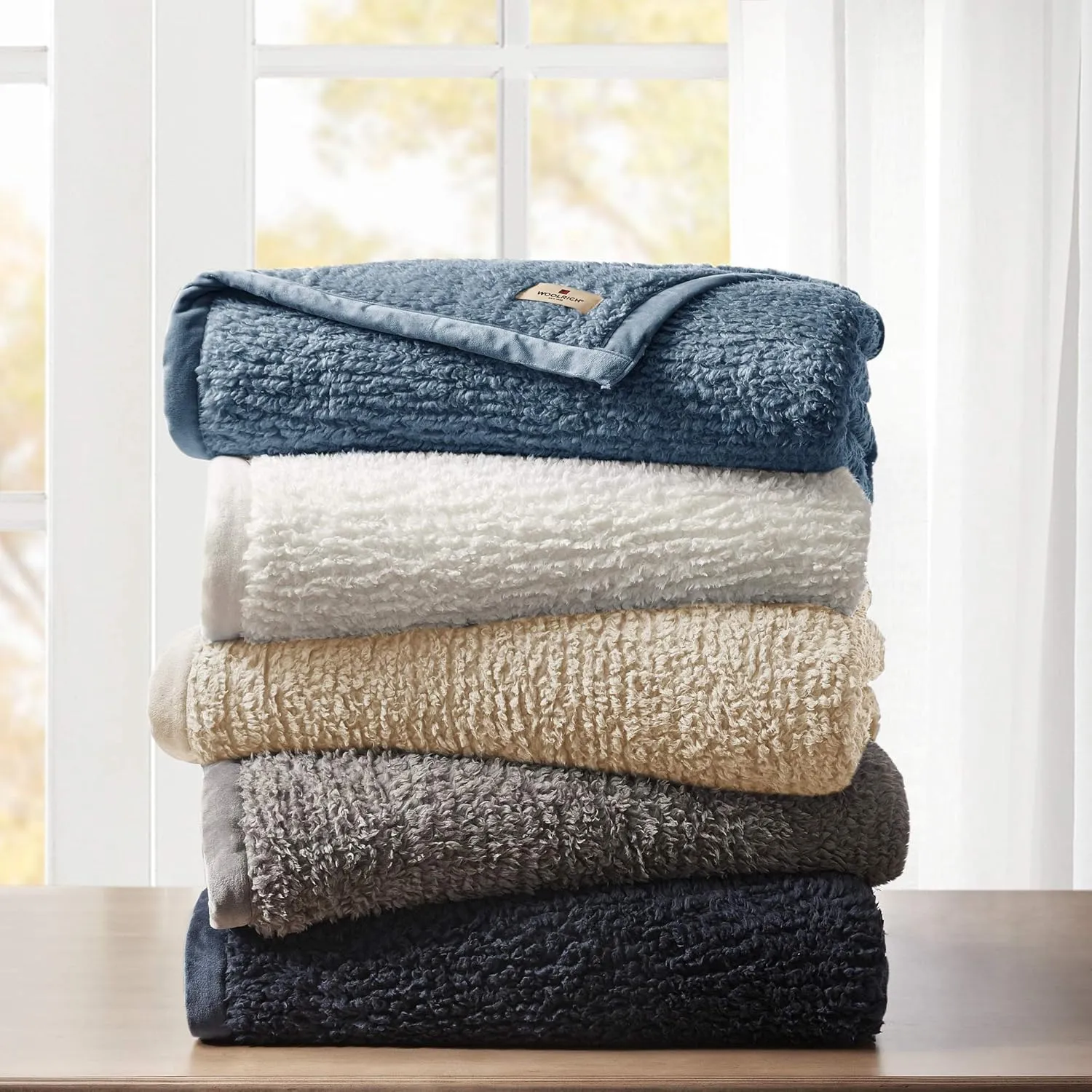 Woolrich Burlington Berber Blanket Super Soft, Cozy Lightweight Cover with Luxrurious Velvet Binding, Modern Trendy All Season Bedspread Bedding-Set, Full/Queen: 90x90, Grey