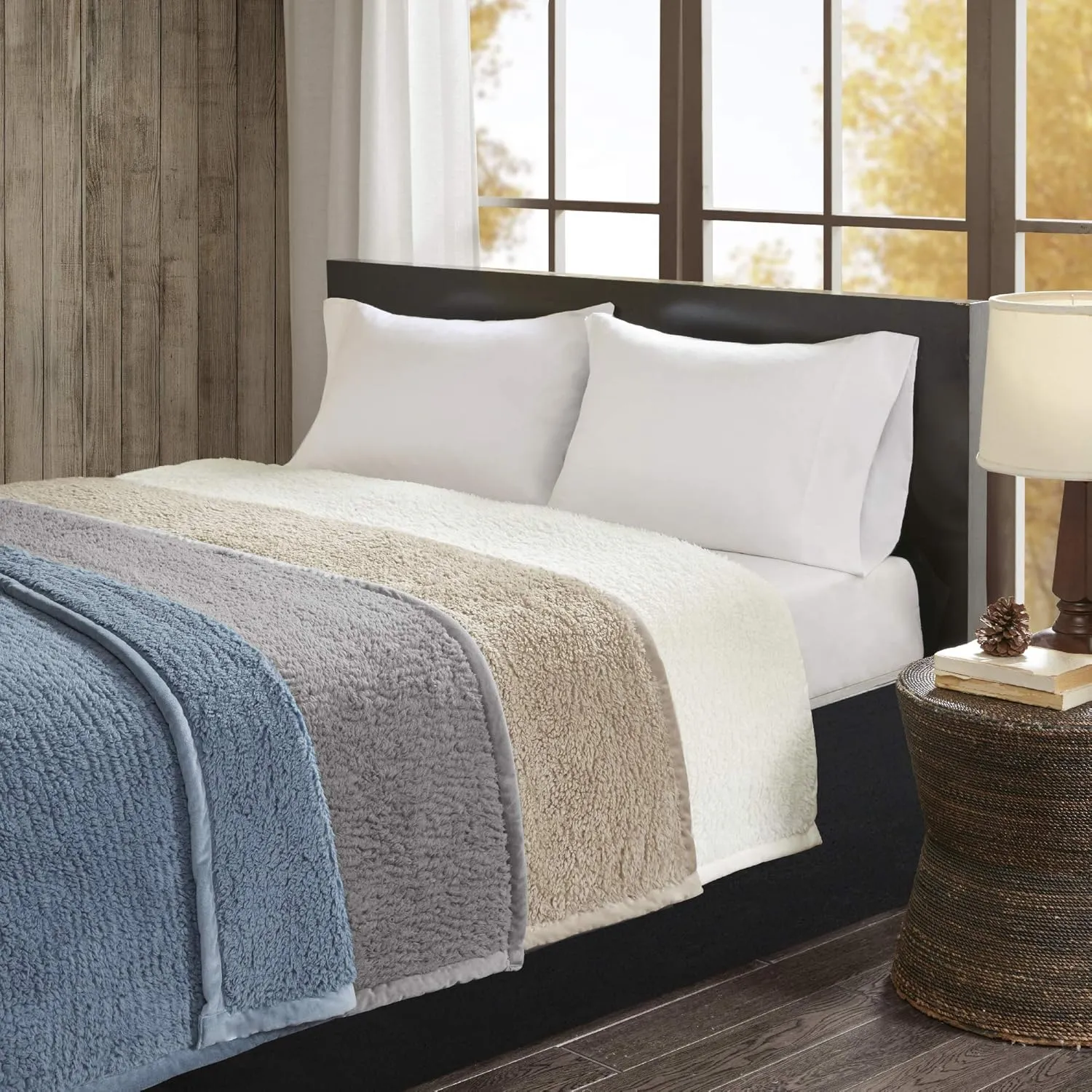 Woolrich Burlington Berber Blanket Super Soft, Cozy Lightweight Cover with Luxrurious Velvet Binding, Modern Trendy All Season Bedspread Bedding-Set, Full/Queen: 90x90, Grey