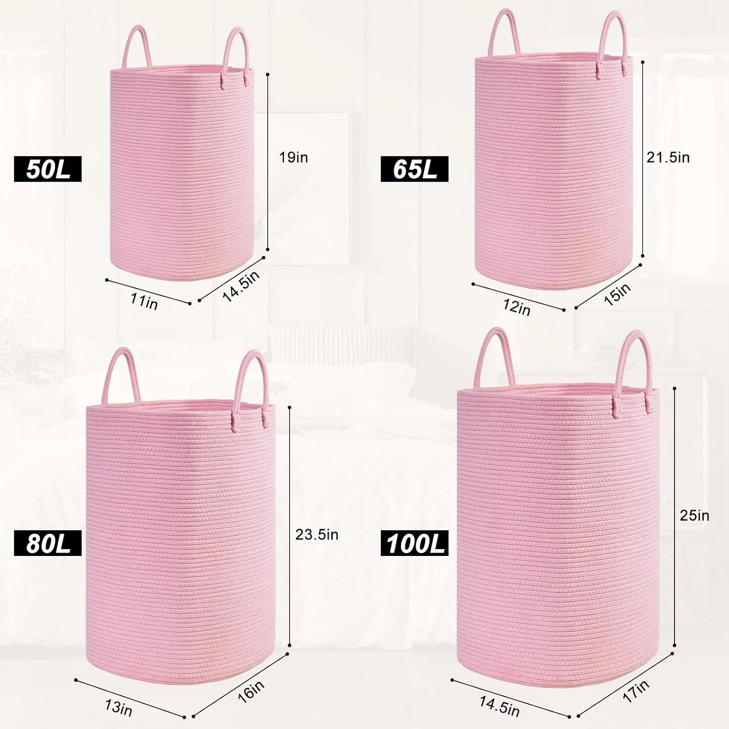 Woven Laundry Basket for Clothes, 65L Large Rectangle Laundry Hampers, Nursery Storage Basket for Toys, Tall Dirty Clothes Hamper for Bedroom Aesthetic, Bathroom, Laundry Room