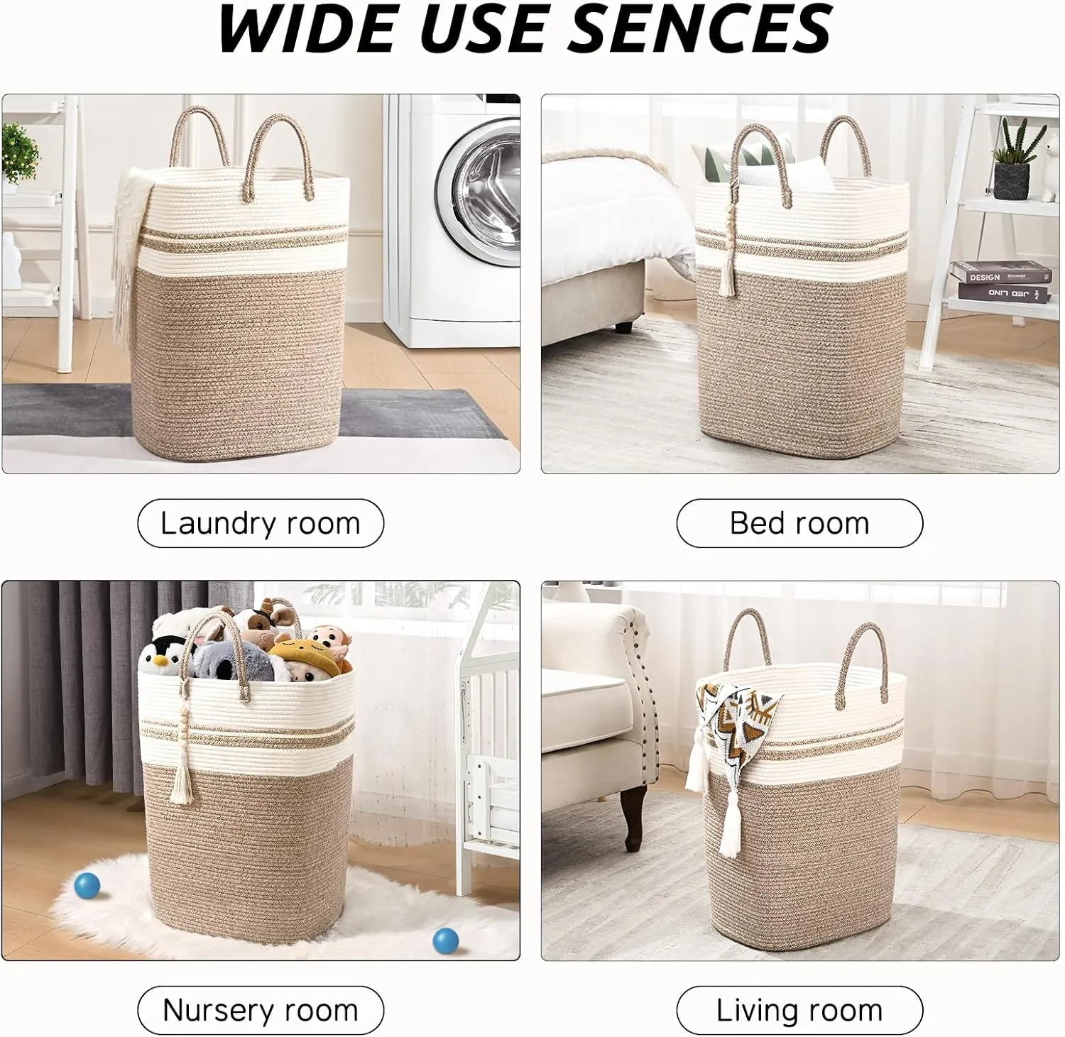 Woven Laundry Basket for Clothes, 65L Large Rectangle Laundry Hampers, Nursery Storage Basket for Toys, Tall Dirty Clothes Hamper for Bedroom Aesthetic, Bathroom, Laundry Room