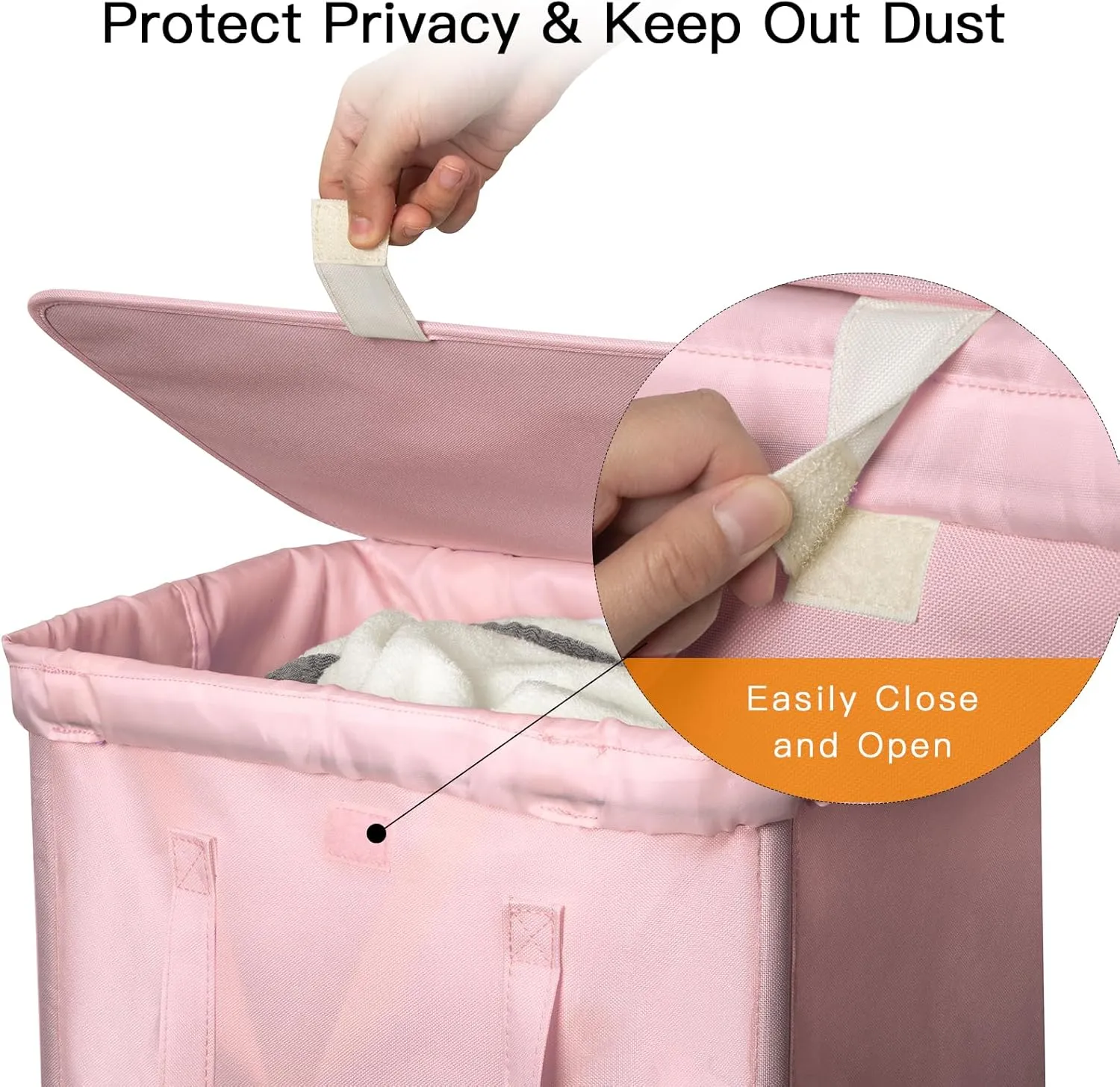 WOWLIVE 100L Laundry Hamper with Lid, Large Foldbale Laundry Basket with 2 Removable Bags and Handles, Tall Collapsible Dirty Clothes Hamper for Laundry Room, Bathroom, Dorm (Pink)