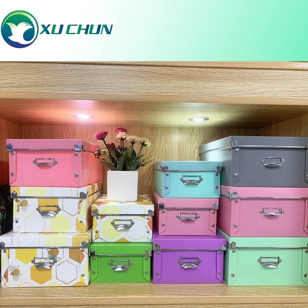XUCHUN File Storage Boxes, Foldable Storage Bins with Lid 3 in 1 Set, Press-Stud Fastening, Moisture-Proof, Space Saving Storage, Photoes, Files, Closets
