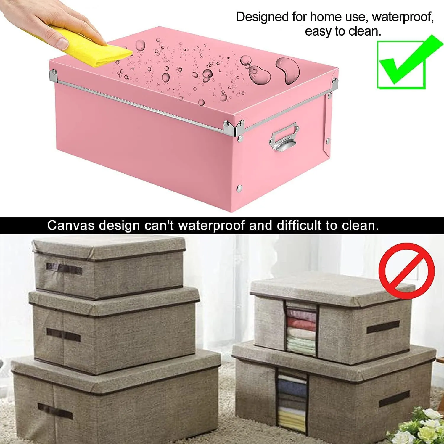 XUCHUN File Storage Boxes, Foldable Storage Bins with Lid 3 in 1 Set, Press-Stud Fastening, Moisture-Proof, Space Saving Storage, Photoes, Files, Closets