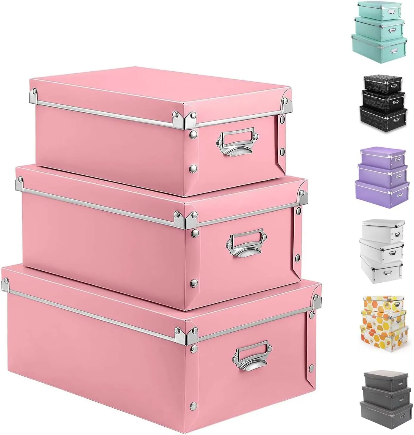 XUCHUN File Storage Boxes, Foldable Storage Bins with Lid 3 in 1 Set, Press-Stud Fastening, Moisture-Proof, Space Saving Storage, Photoes, Files, Closets