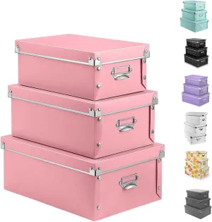 XUCHUN File Storage Boxes, Foldable Storage Bins with Lid 3 in 1 Set, Press-Stud Fastening, Moisture-Proof, Space Saving Storage, Photoes, Files, Closets