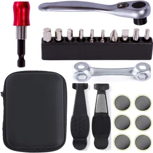 YBEKI Bike Repair Tool Kit Set - Bicycle Multi-Tool Kit with Ratchet Reversible Tool & 10 Tool bits, Bone Wrench, Bike Portable Tool Bag. 6 Month Warranty (Ratchet Tool   tire Tool)