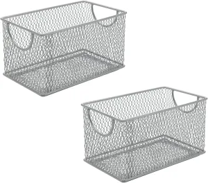 YBM HOME Mesh Storage Box, Silver Mesh Great for School Home or Office Supplies, Books, Computer Discs and More (2, 7.75 x 4.3 x 4.3)