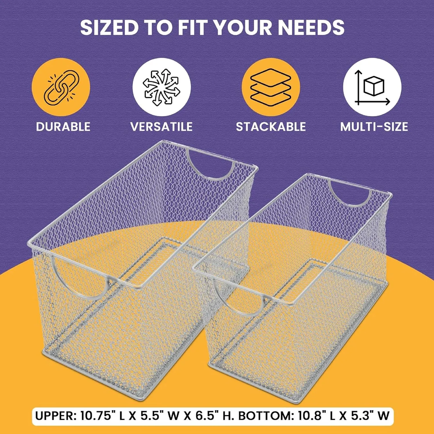 YBM HOME Mesh Storage Box, Silver Mesh Great for School Home or Office Supplies, Books, Computer Discs and More (2, 7.75 x 4.3 x 4.3)