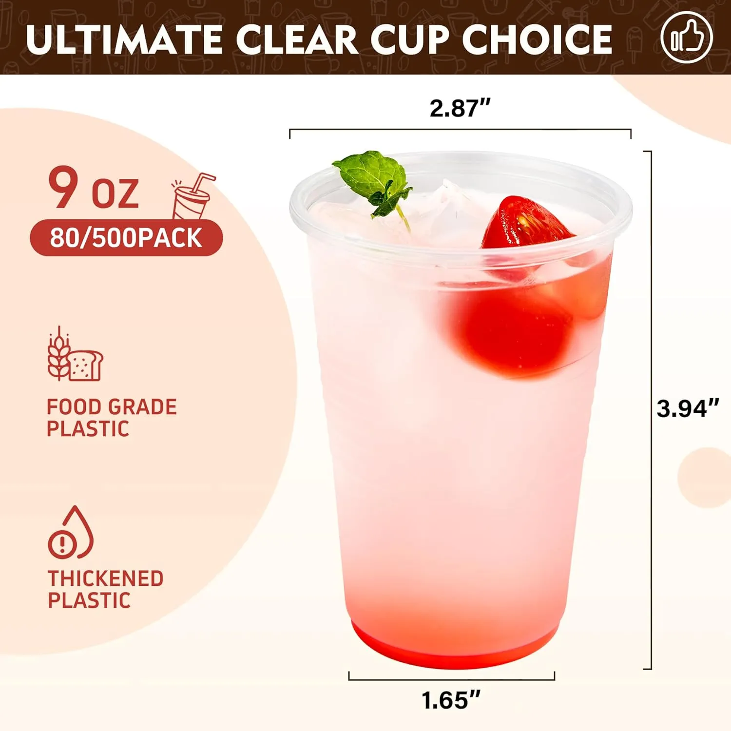 YEEHAW 9 oz Plastic Cups, 500 Pack - Clear Disposable Drinking Water Cups for Cold Beverages, Ideal for Party