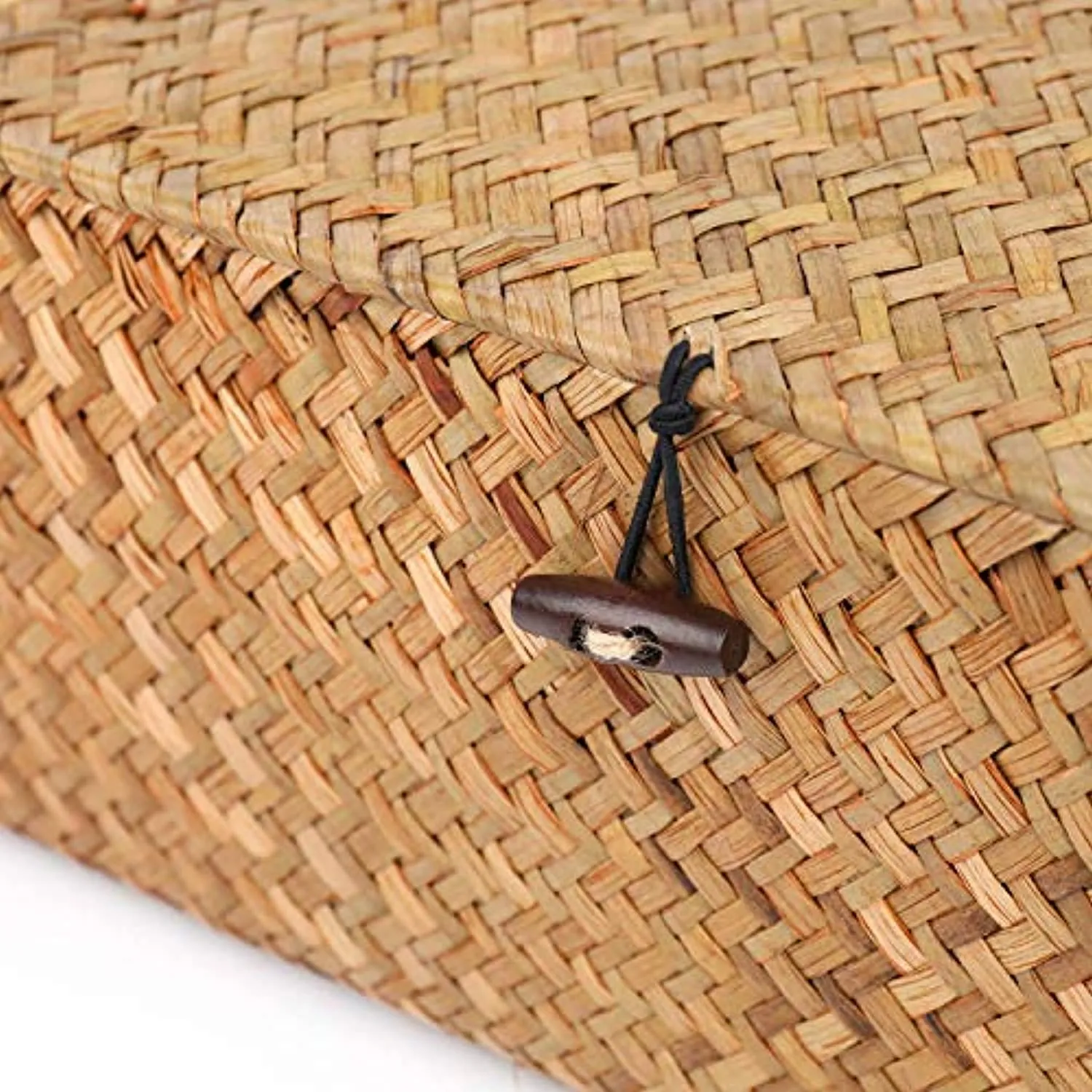 Yesland Woven Wicker Storage Bins with Lid - Set of 3 - Rectangular Seagrass Basket and Storage Basket with Lid - Rattan Storage Organizer and Storage Basket for Shelf Organizer